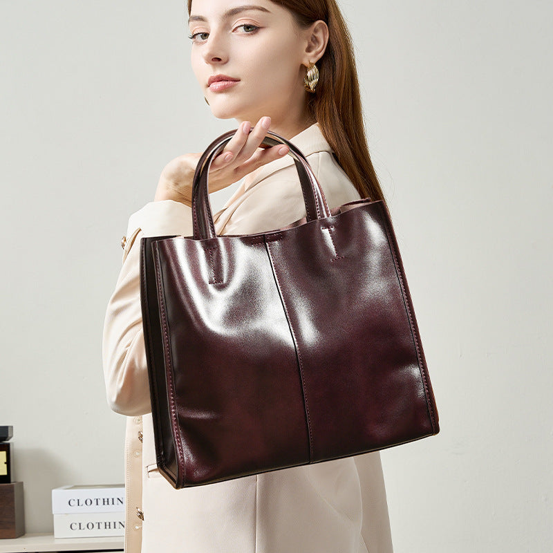 Bolso Tote de Piel Genuina para Mujer | Estilo Clásico Burdeos