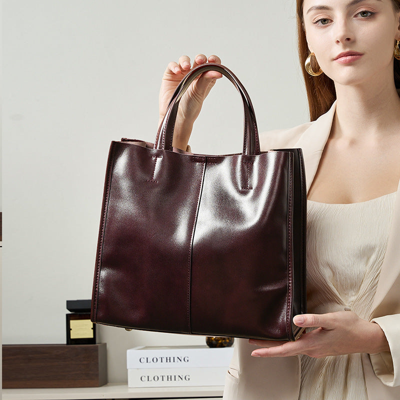Bolso Tote de Piel Genuina para Mujer | Estilo Clásico Burdeos