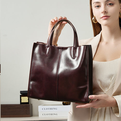 Bolso Tote de Piel Genuina para Mujer | Estilo Clásico Burdeos