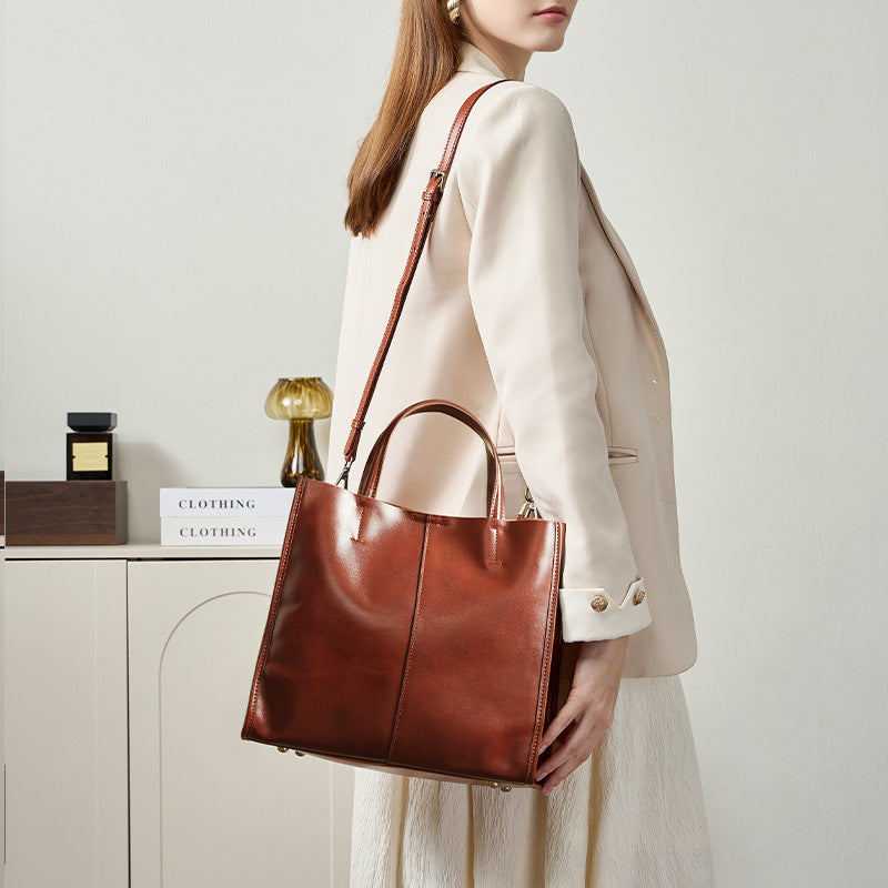 Bolso Tote de Piel Genuina para Mujer | Estilo Clásico Burdeos